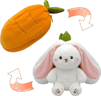 YOUBLEK Bunny Stuffed Animal,Carrot Reversible Cuddle Bunny Plush Doll with Zipper Cute Soft Rabbit Toys Pillow for Kids and Adults Easter Bunnies Plushies Gifts (Carrot, 9.84 inches)