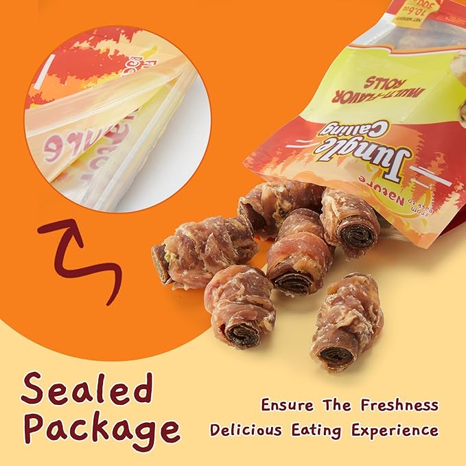 Jungle Calling Multi Flavor Rolls Dog Treats, Made with Real Chicken Duck Beef Meat, Peanut Butter Flavor Rawhide-Free Dog Snacks, Health Skin and High Protein Dog Treat, 10.6 oz