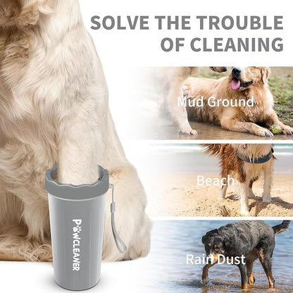 Professional 7 in 1 Dog Paw Cleaner for Dogs & Cats - Includes 1 Portable Paw Washer, 1 Bath Brush, 2 Dog Toothbrushes and 3 Absorbent Towels Note: Fits Paws 2.5 to 3.5 Inches Wide (Large, Grey)