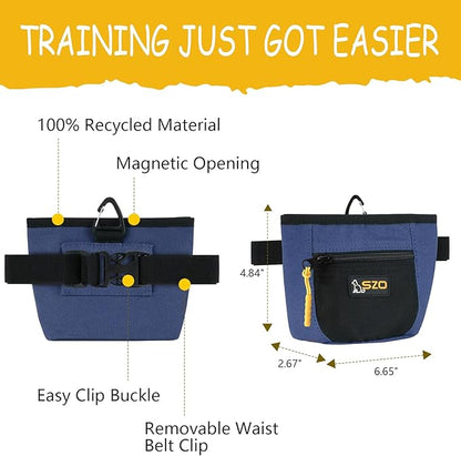 SZO Dog Treat Pouch with Pet Training Clicker, Dog Training Treat Pouch with Waist Belt Clip, Magnetic Closure, Hands-Free Training - Black&Purple