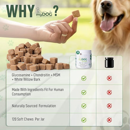 120 Chews Hip and Joint Supplement for Dogs - Glucosamine, Chondroitin & MSM,Arthritis Pain Relief Dog Joint Supplement - Mobility, Flexibility & Cartilage Support- Becon Flavour