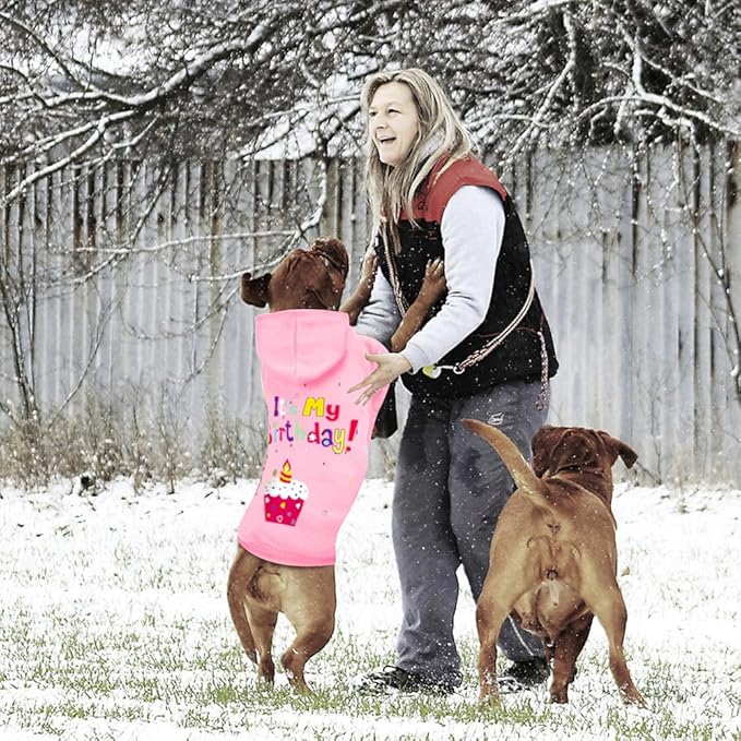 GreenJoy Dog Sweater Dog Hoodie Cold Weather Coat Hooded Sweatshirt for Puppies,Cats, Small Medium Large Dogs (Pink(It's My Birthday), X-Small)