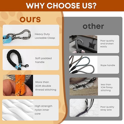 (2 Pack) Long Dog Leash for Dog Training 30FT, Lockable Hook Heavy Duty Dog Lead Tie Out Rope for Large Medium Small Dogs Outside Walking, Playing, Camping, or Yard(Black&Blue)