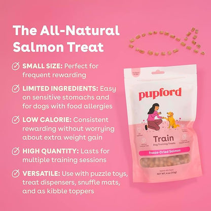 Pupford Freeze Dried Training Treats for Dogs & Puppies, 225+ Two Ingredient Bites (Salmon, 2 oz)