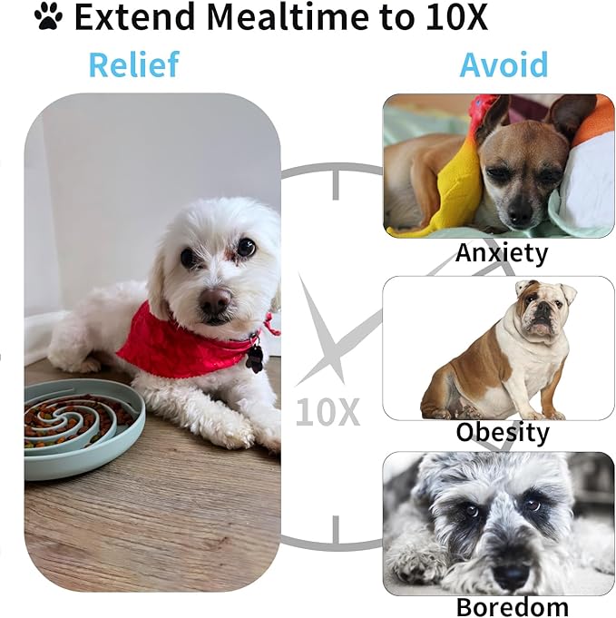 Slow Feeder Dog Bowls, Dishwasher Microwave Safe Silicone Puppy Puzzle Bowl with Non-Slip Design for Eating (Grey Green)