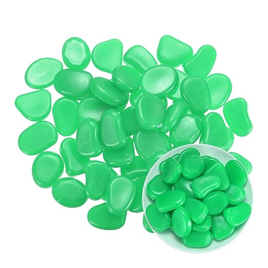 50-Pack Glow in The Dark Rocks, 1.77" Resin Outdoor Garden Decorations Luminous Pebbles Stones for Garden Plants/Aquarium/Backyard Path, Aquarium Gravel [Cyan]