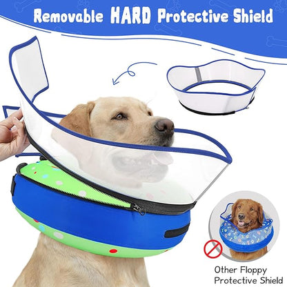 Elevated Inflatable Dog Cone Collar Alternative After Surgery, Dog Donut Collar, Soft Pet Cone to Stop Licking for Small Medium Large Dogs