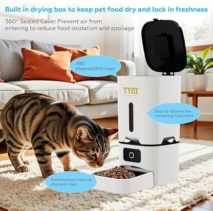 TYM Automatic Cat Feeder, 7L Cat Food Dispenser with 2.4G WiFi, Timed Cats Feeder with APP Control, Auto Pet Food Dispenser for Small Pets, Dogs, Dual Power Supply, Detachable for Easy