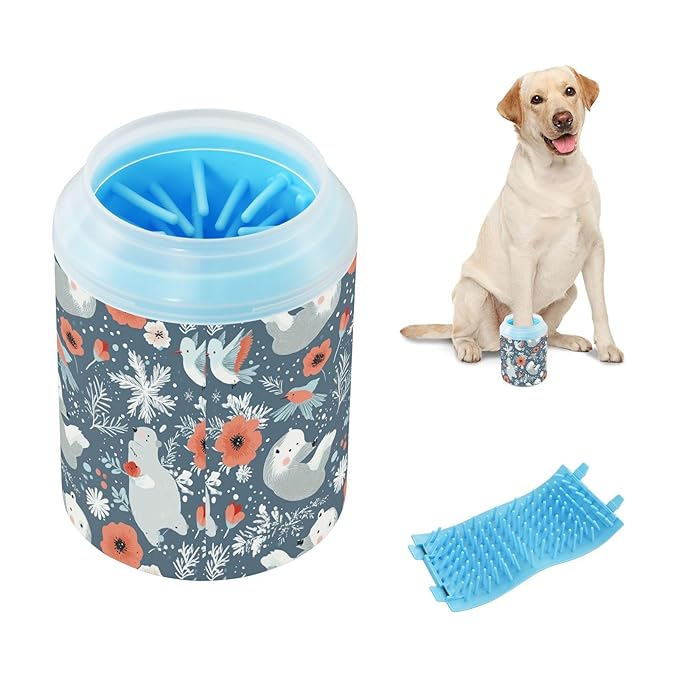 Dog Paw Cleaner Cups for Dogs Pets Foot Washer Paw Scrubber for Medium Small Cats Dogs Cleaning Cup Blue Bear Poppy and Hummingbird