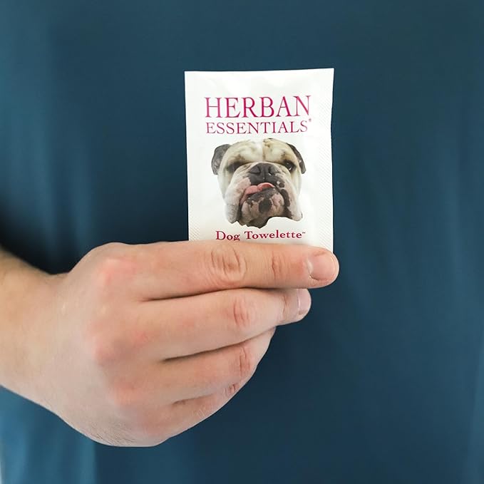 Herban Essentials - Dog Grooming Wipes for Dogs, Essential Oil Pet Wet Wipes for Cleaning, Deodorizing & Allergy Defense, Natural Hand Wipe, Moist Towelettes Individually Wrapped Body Wipes, 20 Count