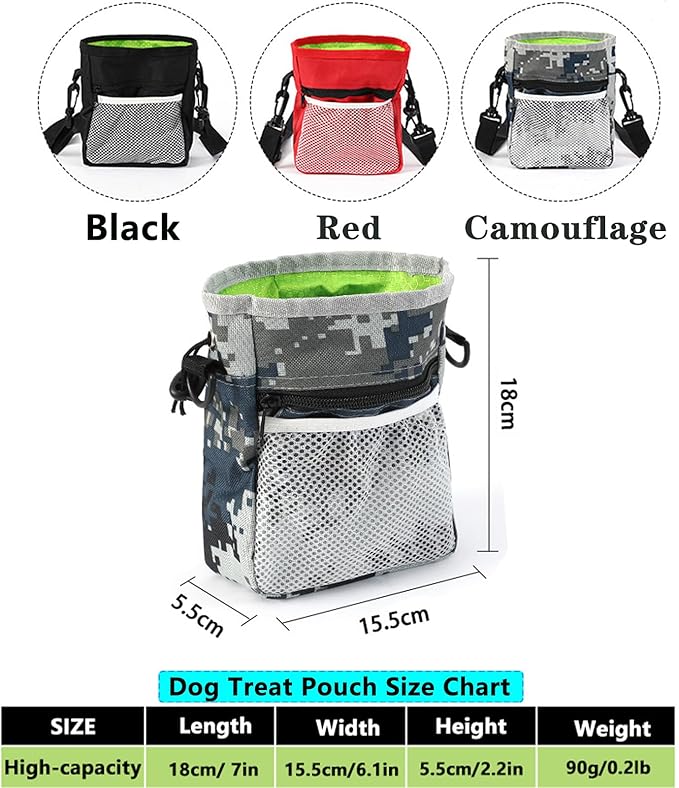 Gliitatu Dog Treat Pouch Built-in Poop Bag Dispenser and Training Clicker and Collapsible Dog Bowl and Poop Bag 4Pack Dog Training Kit Treat Pouches for Pet Training with Clip, Adjustable Strap