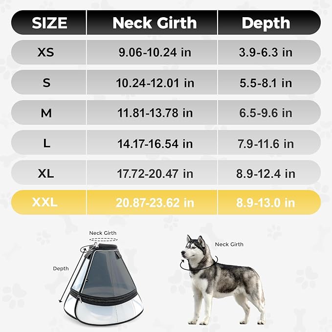 Upgraded Dog Cone Collar for Dogs After Surgery, Soft Transparent Pet Recovery Collar for Large Medium Small Dogs, Depth Adjustable Dog Cone Collar, Elizabethan Collar (XXL, Black)