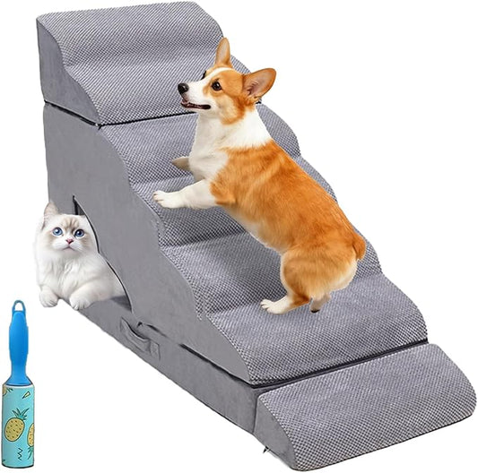 7Steps Dog Stairs & Steps for High Beds 30-36 inches High Tall, LitaiL Pet Stairs/Steps for High Beds 34 inch High for Small Large Dogs, Non-Slip 7 Steps Dog Ramps for Old Dogs/Cats