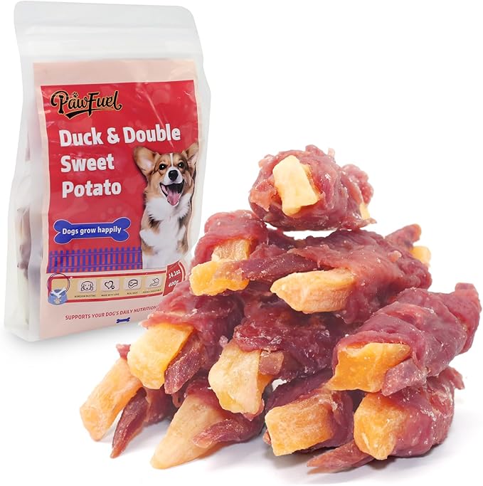 Dog Treats Duck Wrapped Yellow Purple Sweet Potato Chews for Dogs Jerky Dental Care Treats. High Protein Healthy Suitable for Small Medium and Large Dogs for Eating Training Rewards. 14.11 Oz