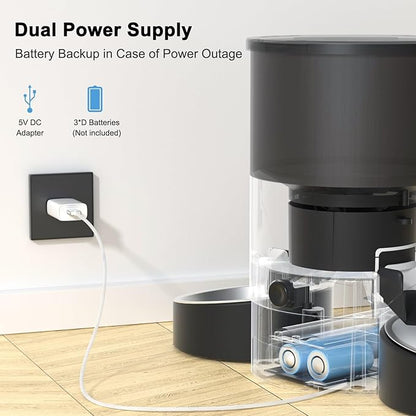 Automatic Cat Feeder for 2 Cats, 3L Food Dispenser SURDY Auto Cat Feeder with 2 Stainless Bowls (Black, 3L)