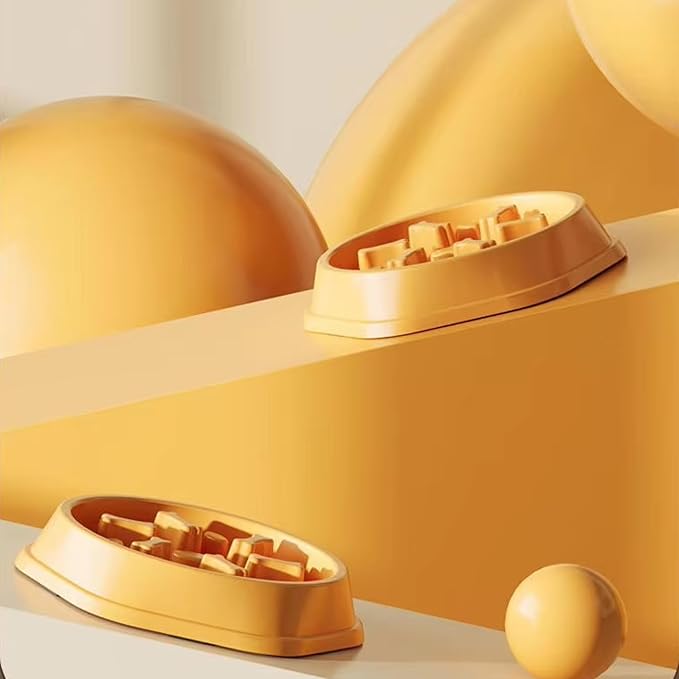 Dog Slow Feeder Bowl for Small & Medium Dogs – Anti-Choking, Non-Slip Plastic Slow Eating Dog & Cat Bowls – Puppy Bowl, Cat Food Bowl, Pet Feeder, 8.86in – Helps Prevent Bloating & Choking (Yellow)