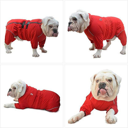 Dogs Waterproof Jacket, Lightweight Waterproof Jacket Reflective Safety Dog Raincoat Windproof Snow-Proof Dog Vest for Pugs English French Bulldog American Pit Bull Red B-L