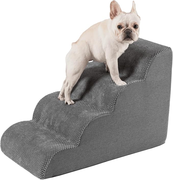 Pet Stairs for High Beds Small & Large Dogs & Cats – High-Density Foam Steps with Removable, Machine-Washable Cover – Lightweight, Portable Dog and Cat Staircase for Beds, Couches, and Sofas, 4 Tier