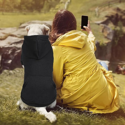 Solid Soft Brushed Fleece Dog Hoodie Sweatshirt with Pocket - Large Dogs (Black-XXL)