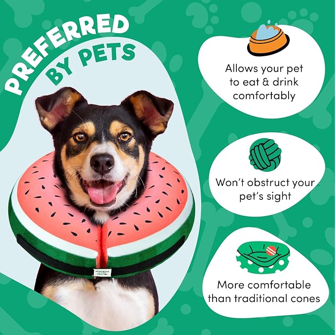 BENCMATE Inflatable Dog Cone Collar Alternative, Soft Dog Cone for Small Medium Large Dogs and Cats, Neck Recovery ECollar Donut Collar After Surgery (Small, Watermelom)