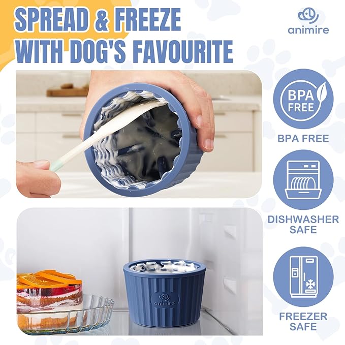 Dog Lick Bowl, Anxiety Relief Dog Licking Mat Freezer Treat Dispenser, Non-Slip Anti-Choking Silicone Slow Feeder Lick Bowl for Small Medium & Large Breed Dogs, BPA Free(Deep Blue,S)