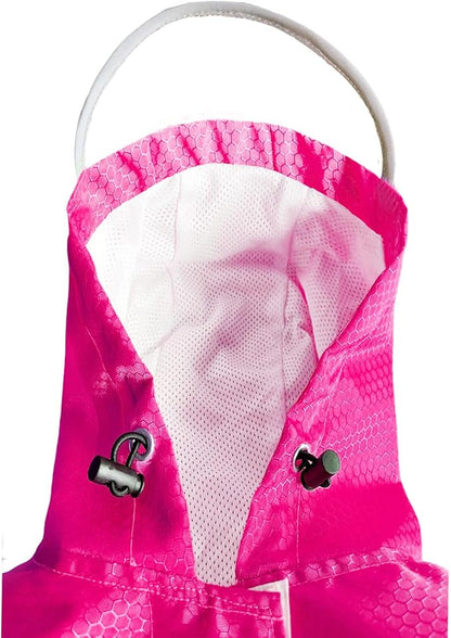 Dog Raincoat Waterproof Reflective Slicker - Lightweight Breathable Hooded Poncho Rain Coat Jacket with Adjustable Belly Strap and Leash Hole for Small Medium Large Dogs (Pink, X-Large)