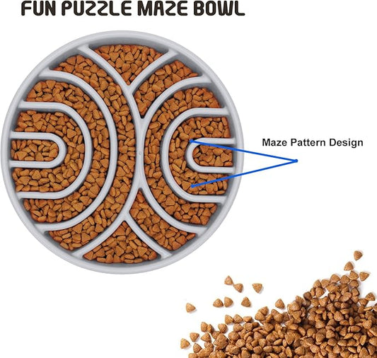 WHIPPY Slow Feeder Dog Bowls Anti-Choking Maze Dog Food Bowl Anti-Slip Interactive Dog Puzzle Feeder Dog Bowl Pet Bowl for Large Medium Dogs,Light Gray