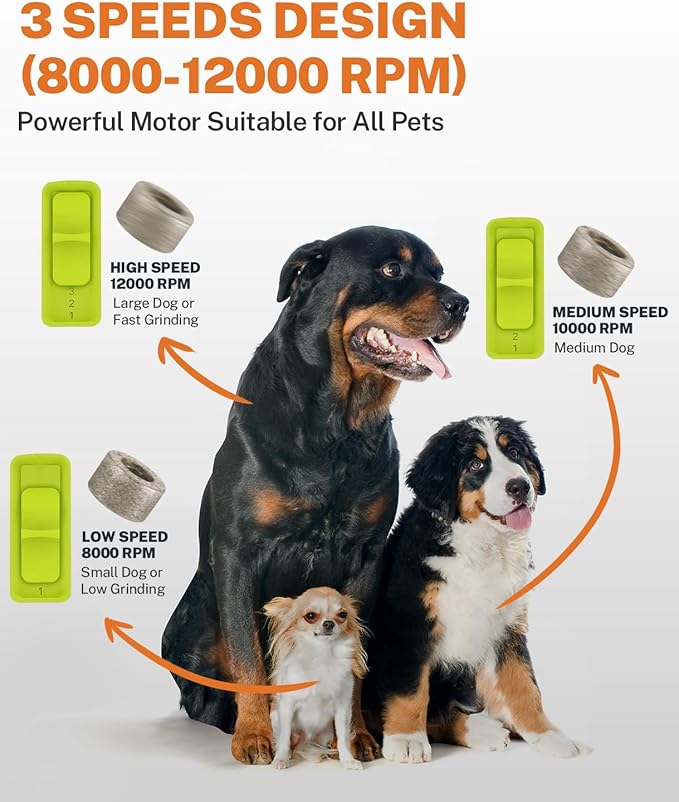 Toozey Dog Nail Grinder - Electric Pet Toenail Trimmer with 12, Gray High-Grade Durable Professional Tool, 1 Count