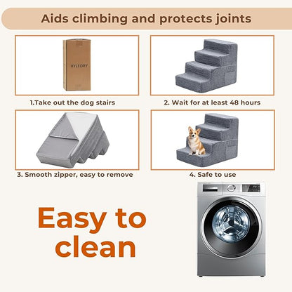 HYLEORY Dog Stairs for Bed 18''H, 4-Step Pet Stairs for Small Dogs & Cats, Sturdy Pet Steps with Non-Slip Bottom, Functional Portable Dog Ramp for Couch/Chair/Sofa/Car, with Storage Pocket, Grey