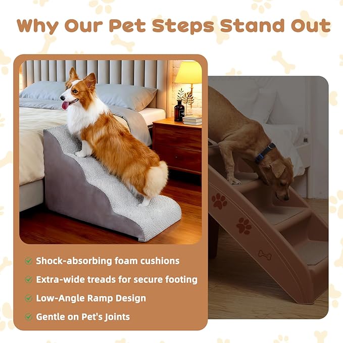 Dog Stairs for Small Dogs and Cats, 20" H 4 Steps Pet Steps Ramp for High Bed, Couch, Sofa, Waterproof Pet Stairs with Removable Washable Cover, Non-Slip Bottom, Light Gray