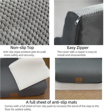 5 Step Pet Stairs Ramp for High Beds Sofas 23-30 Inch with Sturdy Non Slip Waterproof Pads, Machine Washable Cover Indoor Balanced Design for Cats Dogs Small Medium Large XL Pets Grey Large