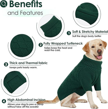 AOFITEE XL Dog Sweater, Dog Sweater Large Size Dogs, Large Dogs Sweaters for Female Male, Turtleneck Thick Warm Knitted Winter Fall Pet Sweatshirt Pullover, Solid Pet Christmas Sweaters (Green, XL)