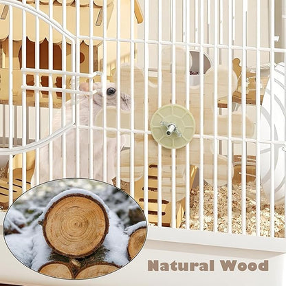 KABASI Rotating Natural Wood Chinchilla Chew Toys, Interactive Enrichment Rat Enrichment Toys for Teeth Grinding, Hanging Exercise Chinchilla Cage Accessories Snowflake Wheel for Hamster Guinea Pig
