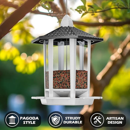 Birdream 2 Pack Bird Feeders for Outdoor Hanging, Retro Pagoda Design Fun Installation Bird Feeder, Attracting Wild Birds Chickadees Goldfinches Cardinals Finches and Sparrows - Black&White