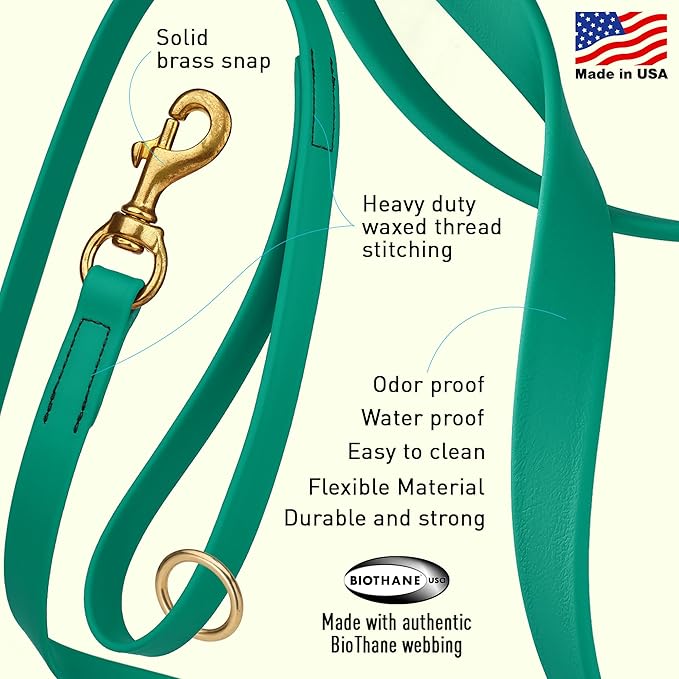 Viper Biothane K9 Working Dog Leash Waterproof Lead for Tracking Training Schutzhund Odor-Proof Long Line with Solid Brass Snap for Puppy Medium and Large Dogs 20in, Teal