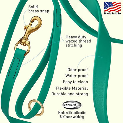 Viper Biothane K9 Working Dog Leash Waterproof Lead for Tracking Training Schutzhund Odor-Proof Long Line with Solid Brass Snap for Puppy Medium and Large Dogs 20in, Teal