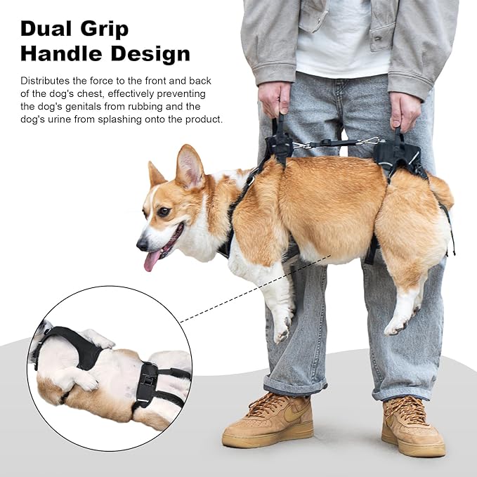 Dog Lift Harness, Dog Lift Sling Carrier with Handle & Shoulder Sling, Support Harness for Rear Back Legs Helps,Disabled,Arthritis,Joint Injuries,Paralysis Up Stairs（Black,Medium）