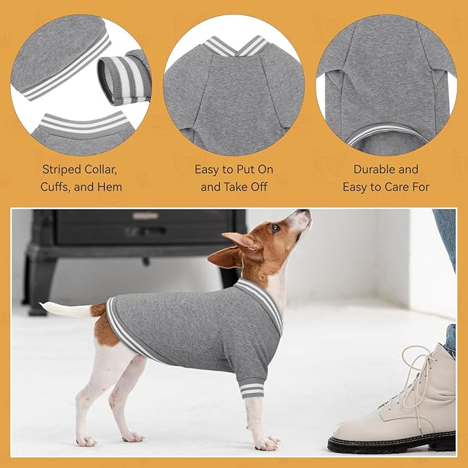 Dog Sweaters for Large Dogs, Brushed Fleece Dog Sweater Baseball Jacket Large Pet Sweater Clothes Soft Warm Boy Girl Pet(Gray-L)