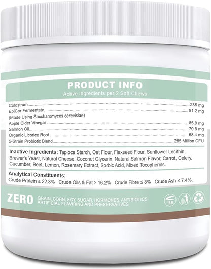 Dog Allergy Chews 200PCS Anti Itch Immune Treats Omega 3 Fish Oil Skin & Coat Supplement Dog Itching Relief with Probiotics Colostrum for Dry Skin Itching Licking Seasonal Allergies and Immune Support