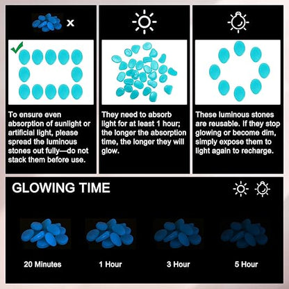 20-Pack Glow in The Dark Rocks, 1.77" Resin Outdoor Garden Decorations Luminous Pebbles Stones for Garden Plants/Aquarium/Backyard Path, Aquarium Gravel [Light Blue]