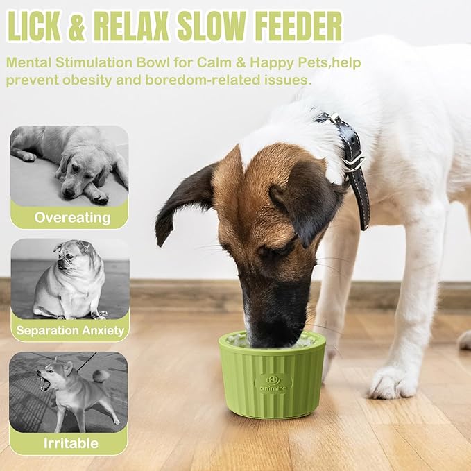 Dog Lick Bowl, Anxiety Relief Dog Licking Mat Freezer Treat Dispenser, Non-Slip Anti-Choking Silicone Slow Feeder Lick Bowl for Small Medium & Large Breed Dogs, BPA Free(Green,M-L)