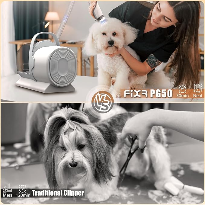 Dog Grooming Vacuum, Pet Grooming Kit with Dog Clippers, 2.5L Dust Cup 11000Pa Dogs Vacuum for Shedding Grooming, 5 Grooming Tools Home Cleaning in 1, Low Noise Pet Grooming Vacuum for Dogs, PG50