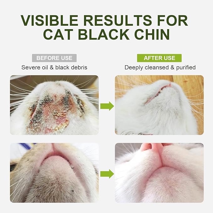Cat Black Chin Cleaner-Reduce Blackheads and Dirt-No-Rinse Mousse with Built-in Silicone Brush - Witch Hazel and Sophora Extract-pH Balanced Gentle 2-in-1 Grooming 5.1 fl oz