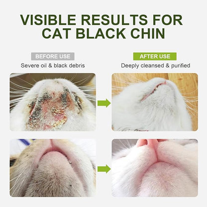 Cat Black Chin Cleaner-Reduce Blackheads and Dirt-No-Rinse Mousse with Built-in Silicone Brush - Witch Hazel and Sophora Extract-pH Balanced Gentle 2-in-1 Grooming 5.1 fl oz