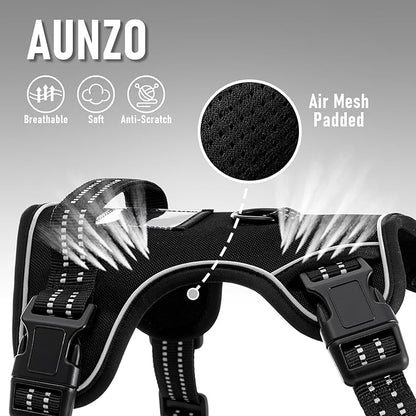 No Pull Dog Harness for Large Dogs, Golden Retriever, Labrador, German Shepherd etc, Easy to Put On and Take Off, Reflective, No Choke, Adjustable and Padded Pet Vest Harness, Black, L