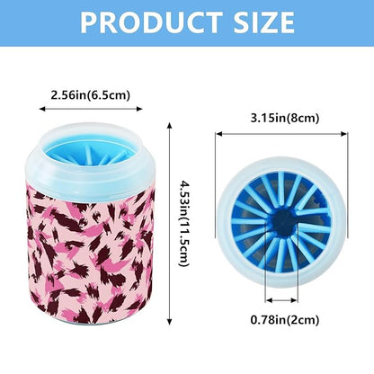 Dog Paw Cleaner Cups for Dogs Pets Foot Washer Paw Scrubber for Medium Small Cats Dogs Cleaning Cup Animal Print Pattern Pink