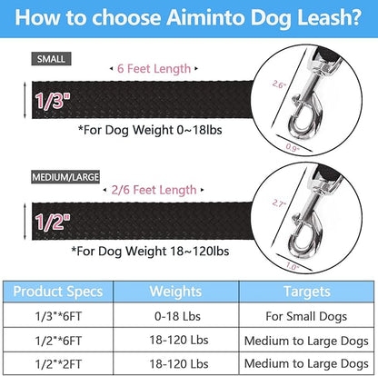 Dog Leash, Braided Rope Traction – Walking Training Lead for Small Dogs ((1/3") x 6FT, Black)