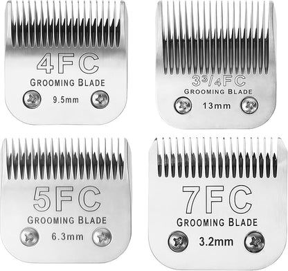 4FC+5FC+7FC+3-3/4FC Detachable Dog Grooming Blades, Compatible with Andis, Oster A5, Wahl KM10 Series Clippers, Silver (4 Packs)