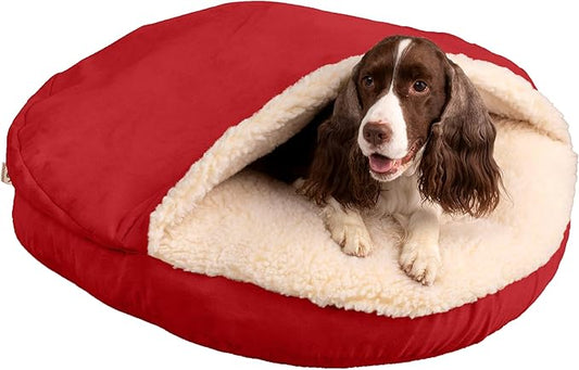 Snoozer Classic Poly-Cotton Cozy Cave Pet Bed, Extra Large, Red