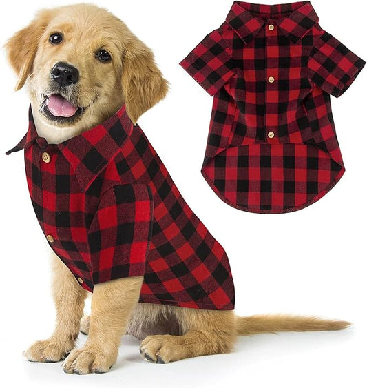 Plaid Dog Shirt Red Buffalo Dog Outfit Soft Casual Pet Clothes for Small Medium Large Dogs Puppy Cats Halloween Thanksgiving Christmas Costumes(L)